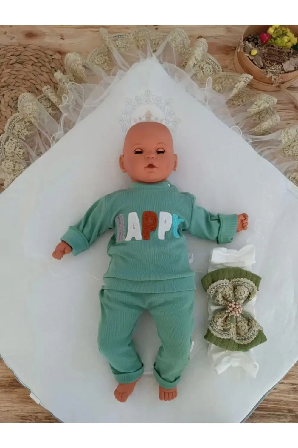 Yenidoğan Teri Cotton Taç Nakışlı Prizma Taş Kundak Bebek Battani