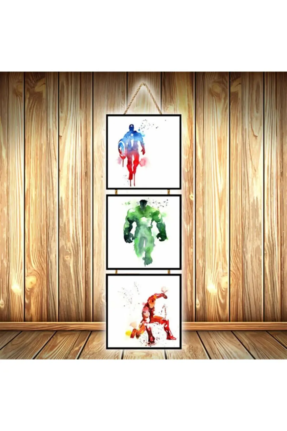Yenilmezler Tasarımlı Üçlü Retro Ahşap Poster Ü582