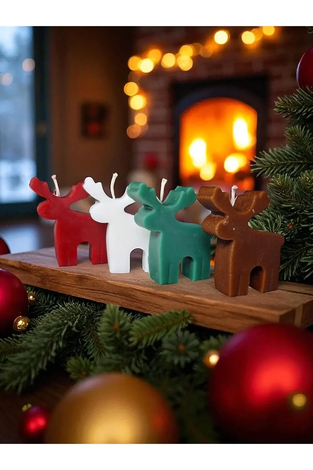 Yeniyıl yılbaşı konseptli hediyelik dekoratif 4 lü geyik mum