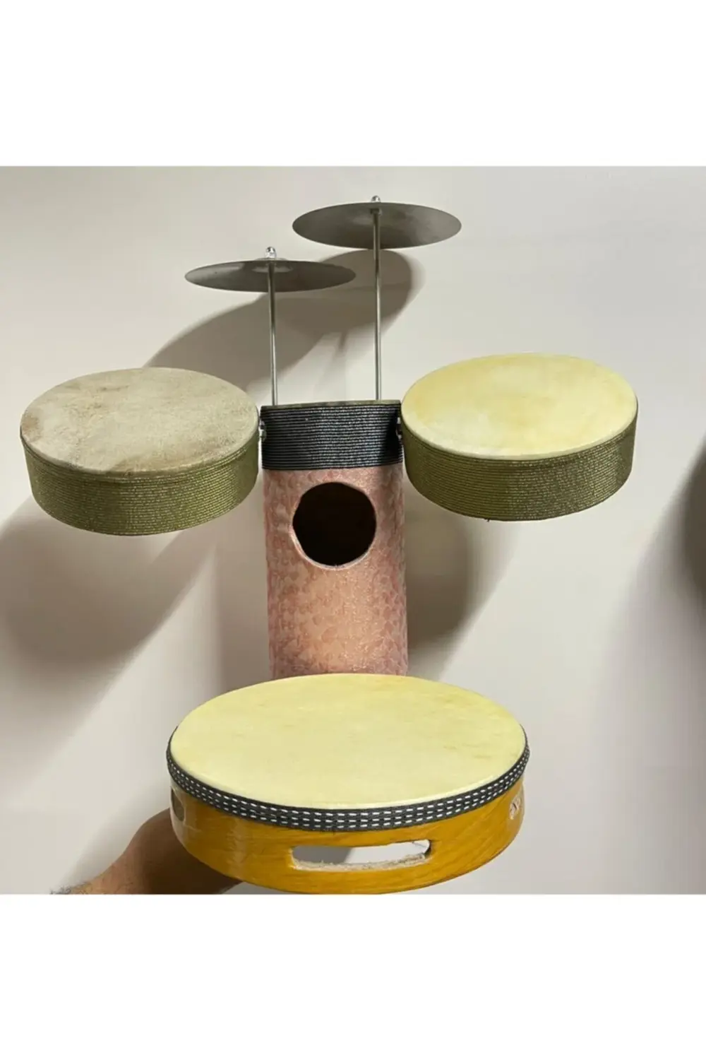 Yerli Mini Bateri Pembe Davul Seti El Yapımı Deri Eğitici Oyuncak