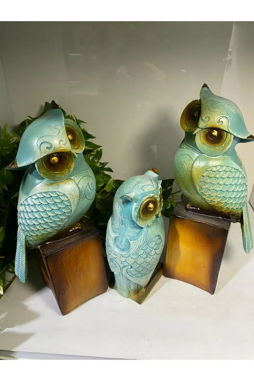 Yeşil 3 Lü Baykuş Aile 24*22*16 cm