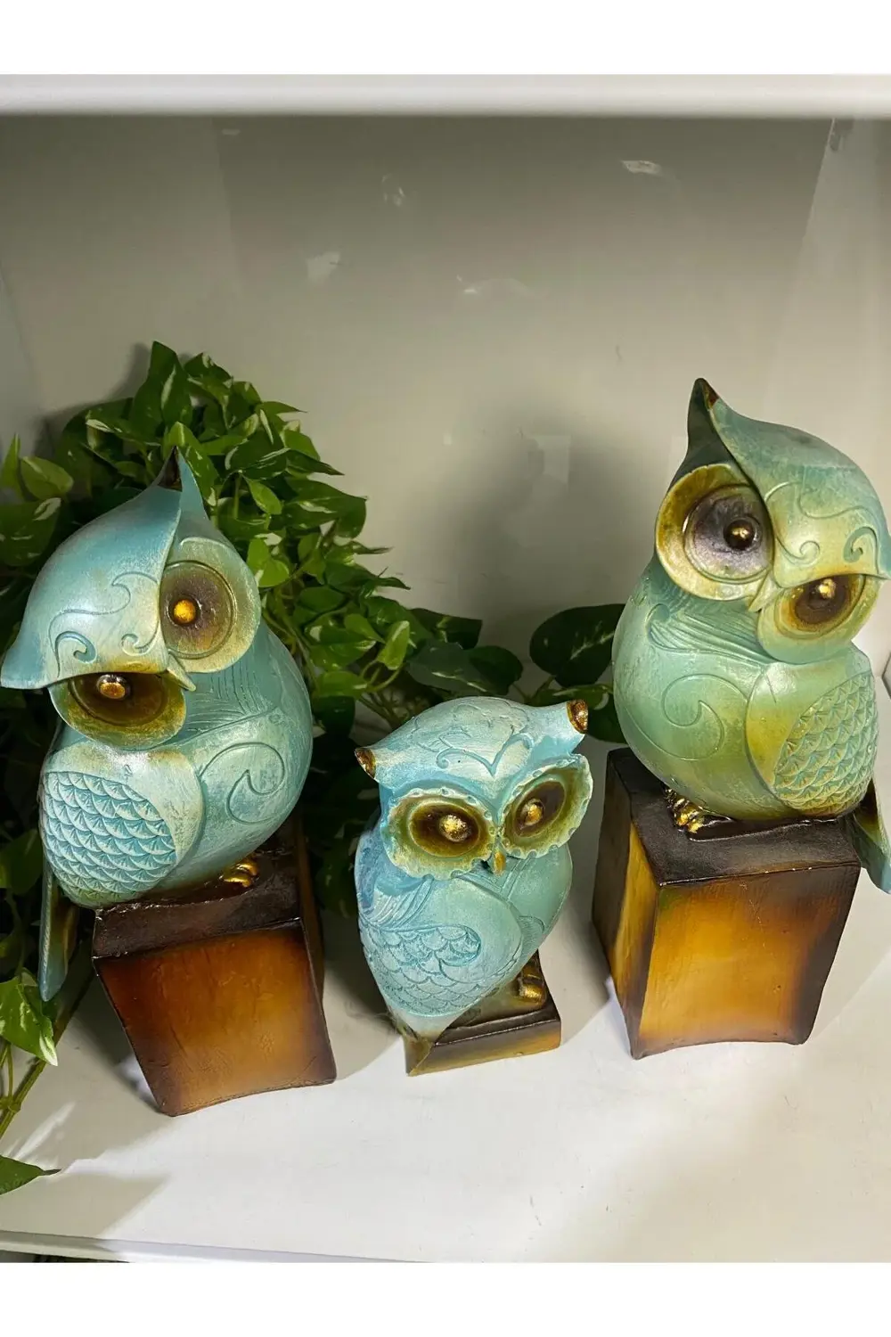 Yeşil 3 Lü Baykuş Aile 24*22*16 cm