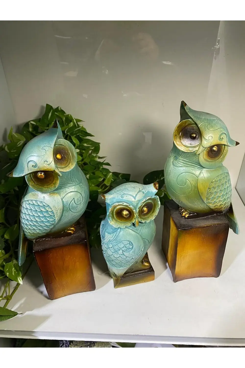 Yeşil 3 Lü Baykuş Aile 24*22*16 cm