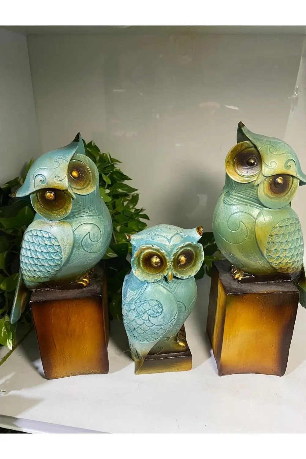 Yeşil 3 Lü Baykuş Aile 24*22*16 cm