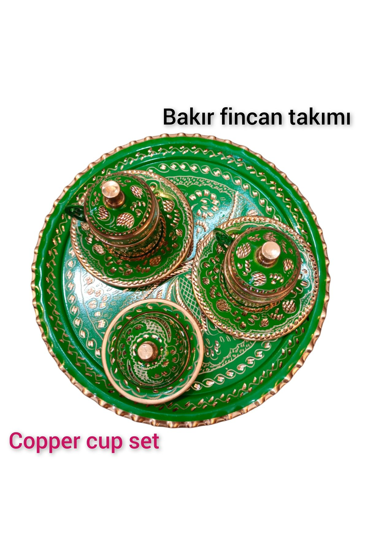 Yeşil Bakır Kahve Fincan Takımı Bakır Kahvelik 2 kişilik bakır ka
