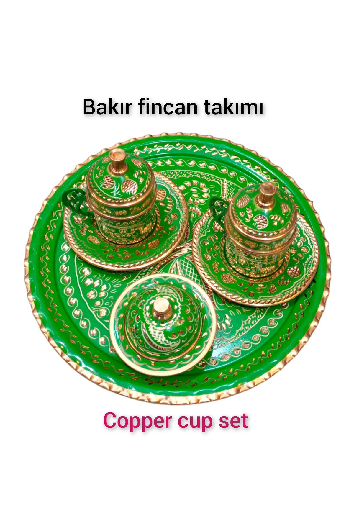 Yeşil Bakır Kahve Fincan Takımı Bakır Kahvelik 2 kişilik bakır ka