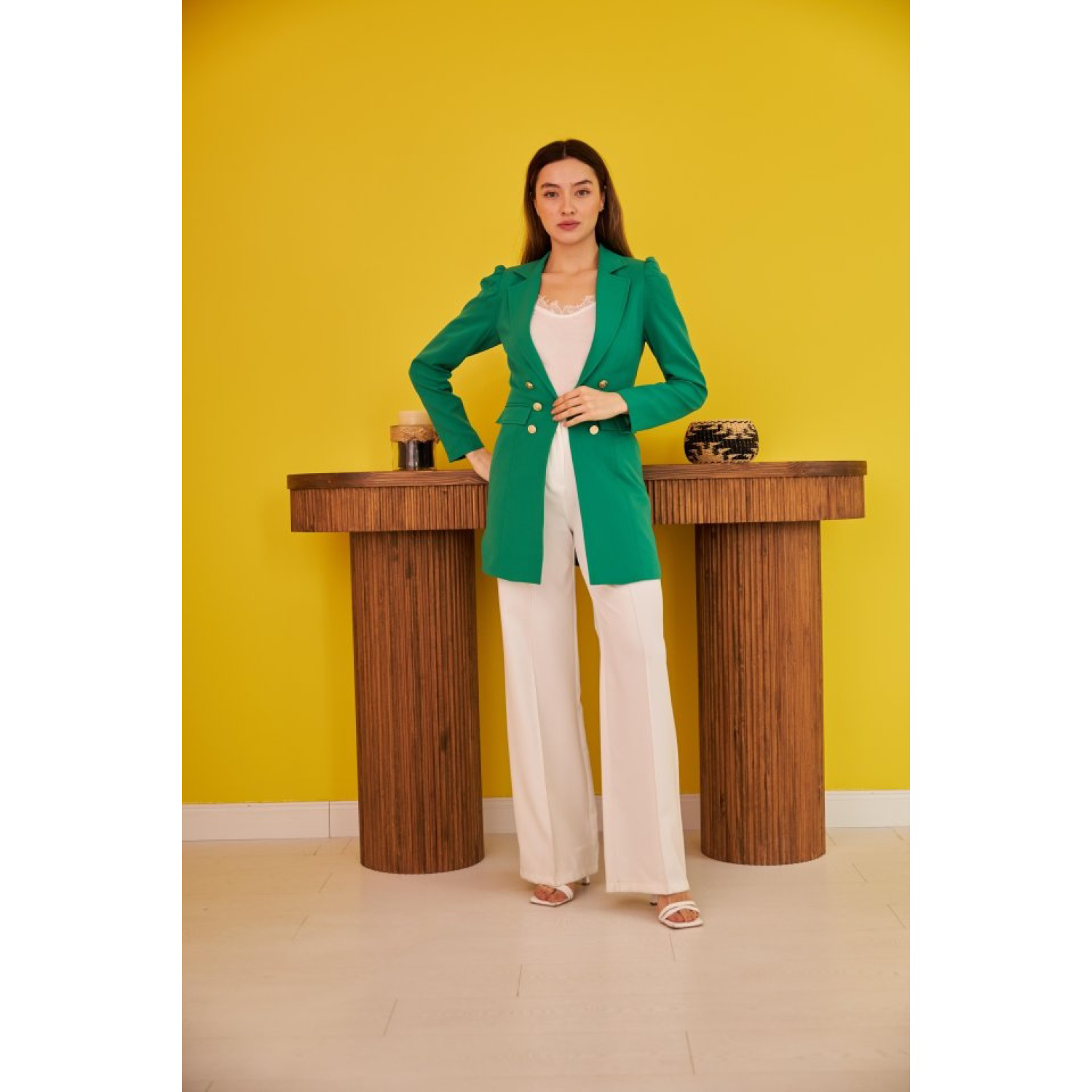Yeşil Blazer Düğmeli Ceket