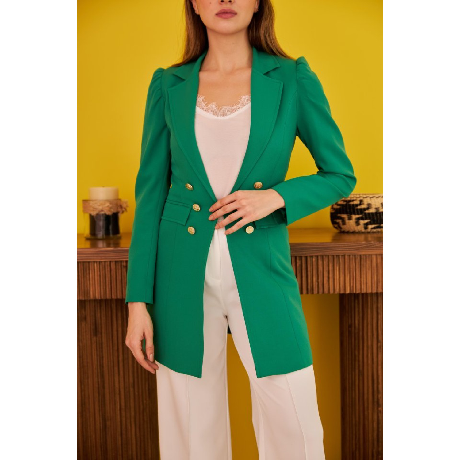 Yeşil Blazer Düğmeli Ceket