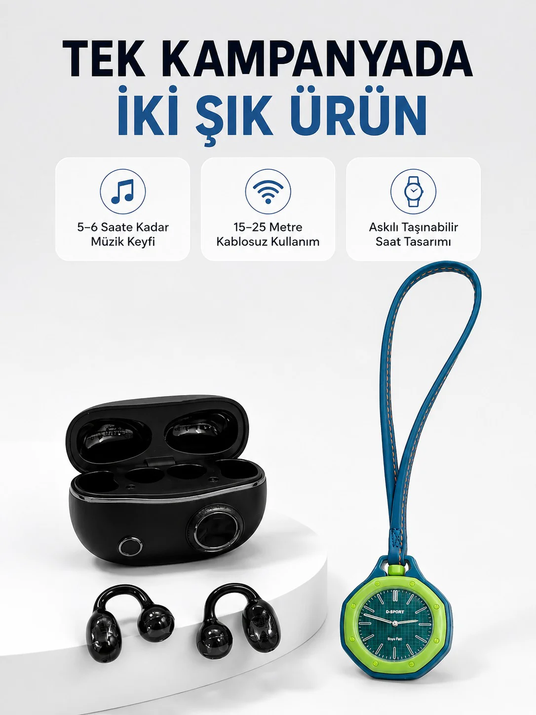 Yeşil Çanta Charm Saat ve Kablosuz Bluetooth Kulaklık İkili Kampanya Seti Günlük Kullanım Fiyatı, Yorumları ve Özellikleri