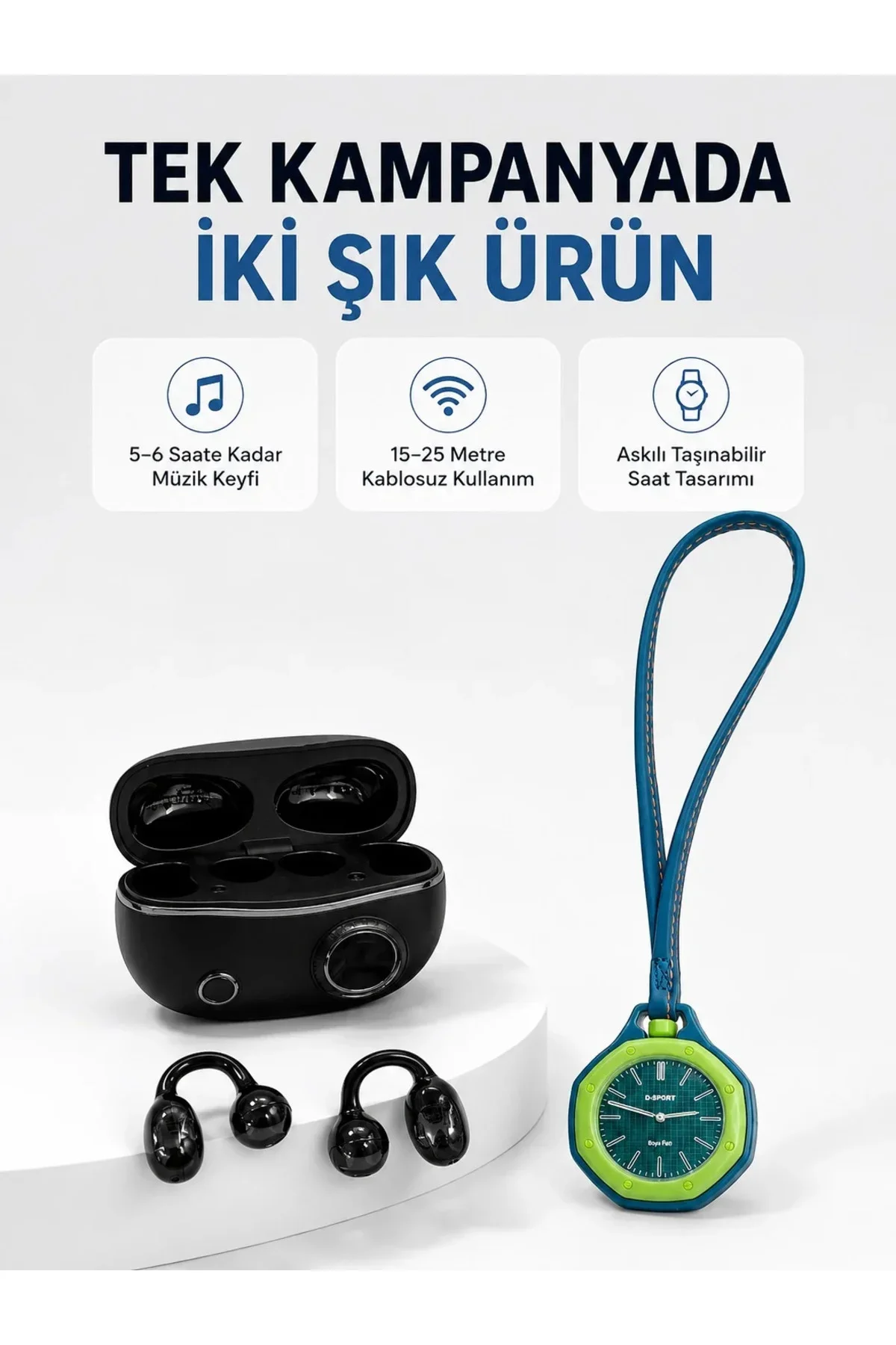 Yeşil Çanta Charm Saat ve Kablosuz Bluetooth Kulaklık İkili Seti Günlük Kullanım Yeşil Çanta Charm Saat ve Kablosuz Bluetooth Kulaklık İkili Seti Günlük Kullanım