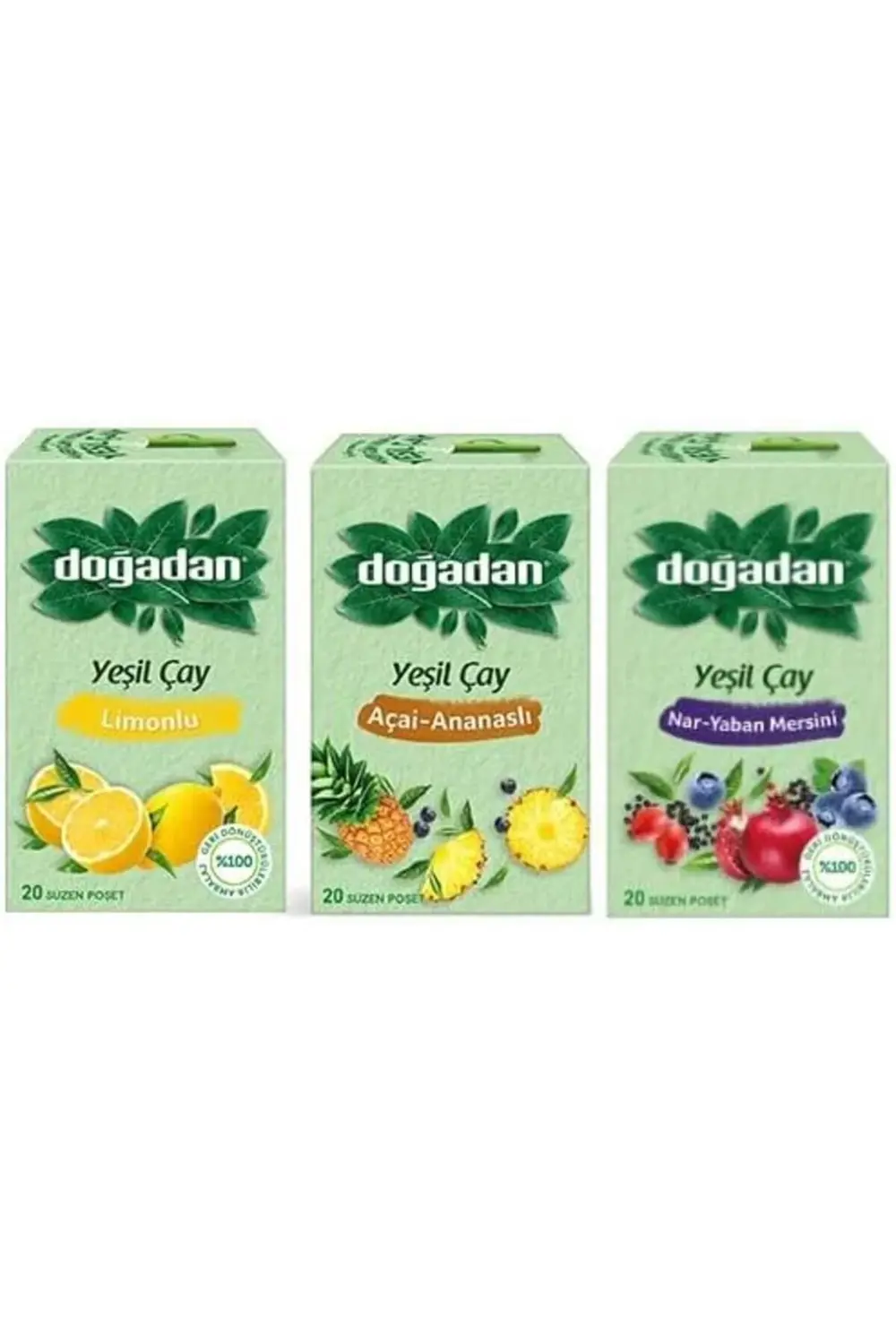 Yeşil Çay Deneme Seti, Nar Yaban Mersini, Limonlu, Ananaslı (3 Ad