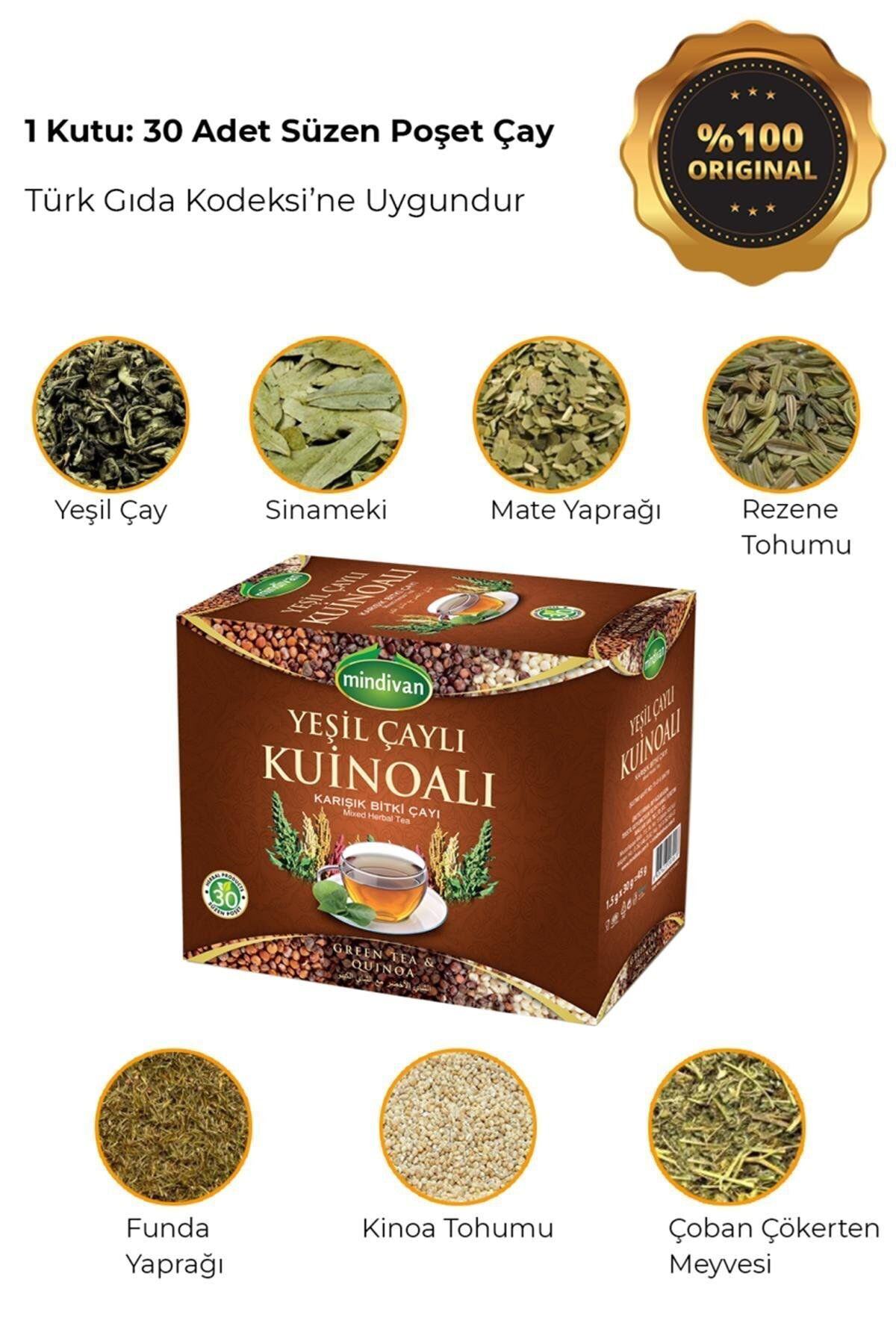 Yeşil Çaylı Kinoalı Karışık Form Çayı 1.5 gr x 30 Süzen Poşet x 1