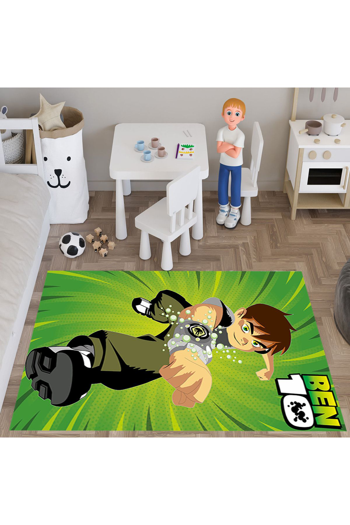 Evan Home Yeşil Desenli  Dijital Baski Yikanabilir Kaymaz Taban Çocuk Odasi Halisi