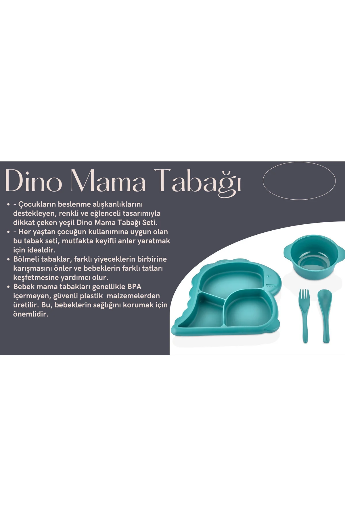 (YEŞİL) Dino Mama Tabağı Seti (1 Adet) (YEŞİL) Dino Mama Tabağı Seti (1 Adet) - Görsel 3