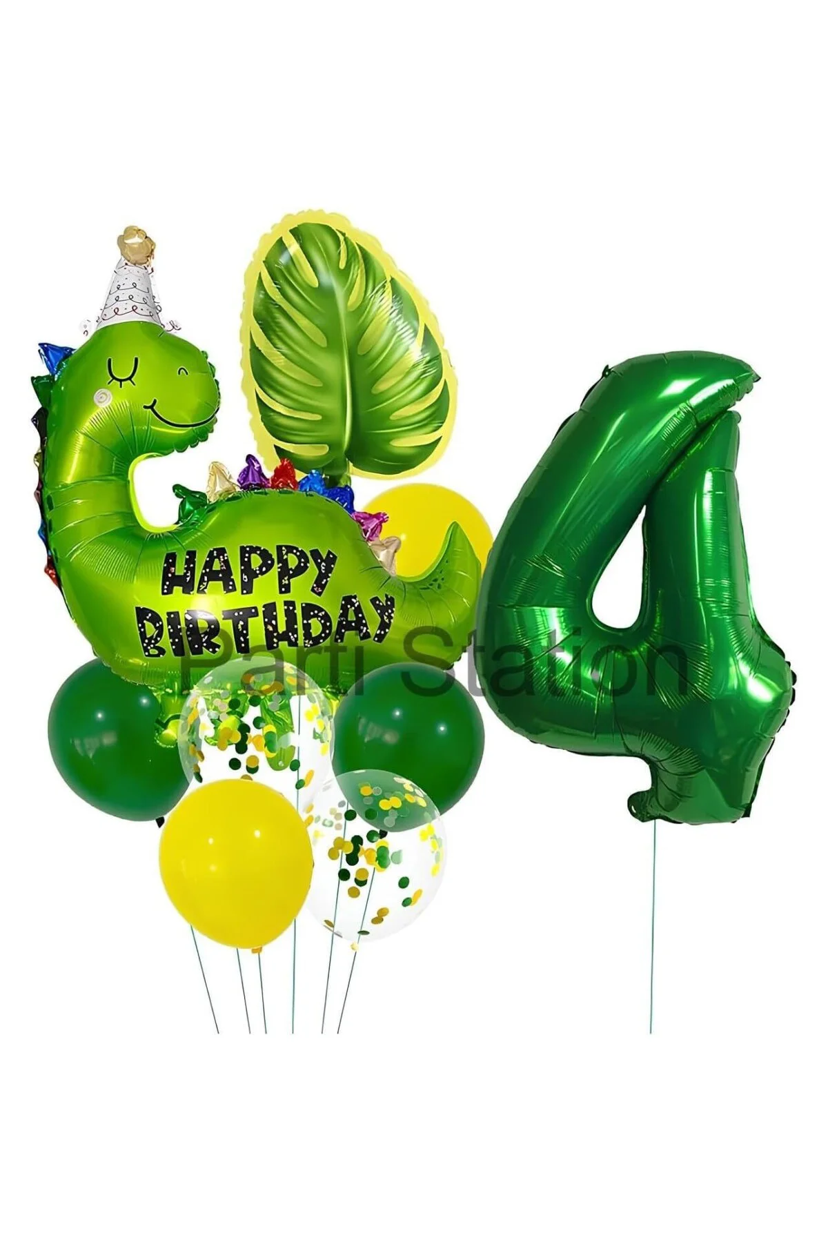 Yeşil Dinozor Temalı 4 Yaş Folyo Balon Seti Doğum Günü Dekorasyon