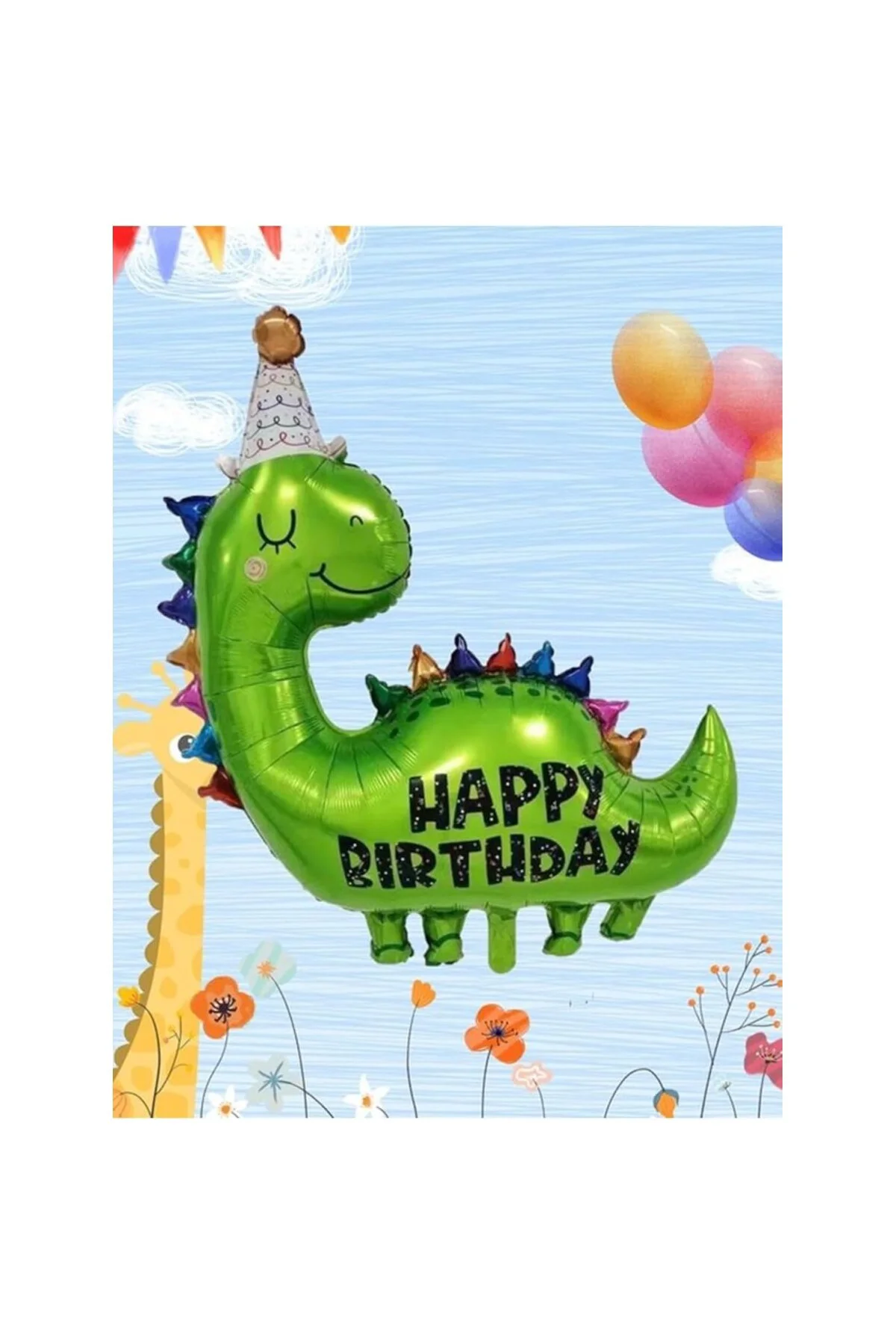 Yeşil Dinozor Temalı 4 Yaş Folyo Balon Seti Doğum Günü Dekorasyon