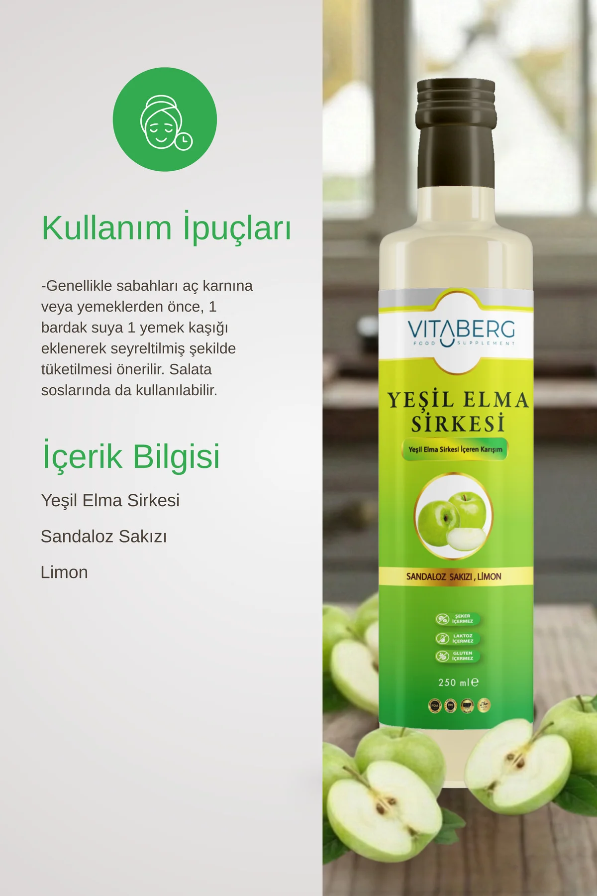 Yeşil Elma Sirkesi | Sandaloz Sakızı ve Limon İçeren Sirke Karışı
