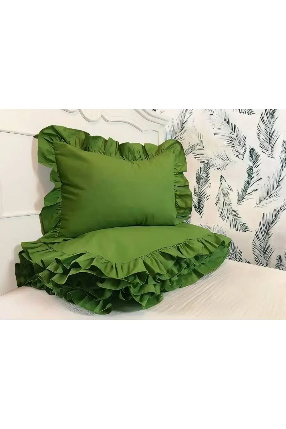 Yeşil fırfırlı çift kişilik nevresim takımı