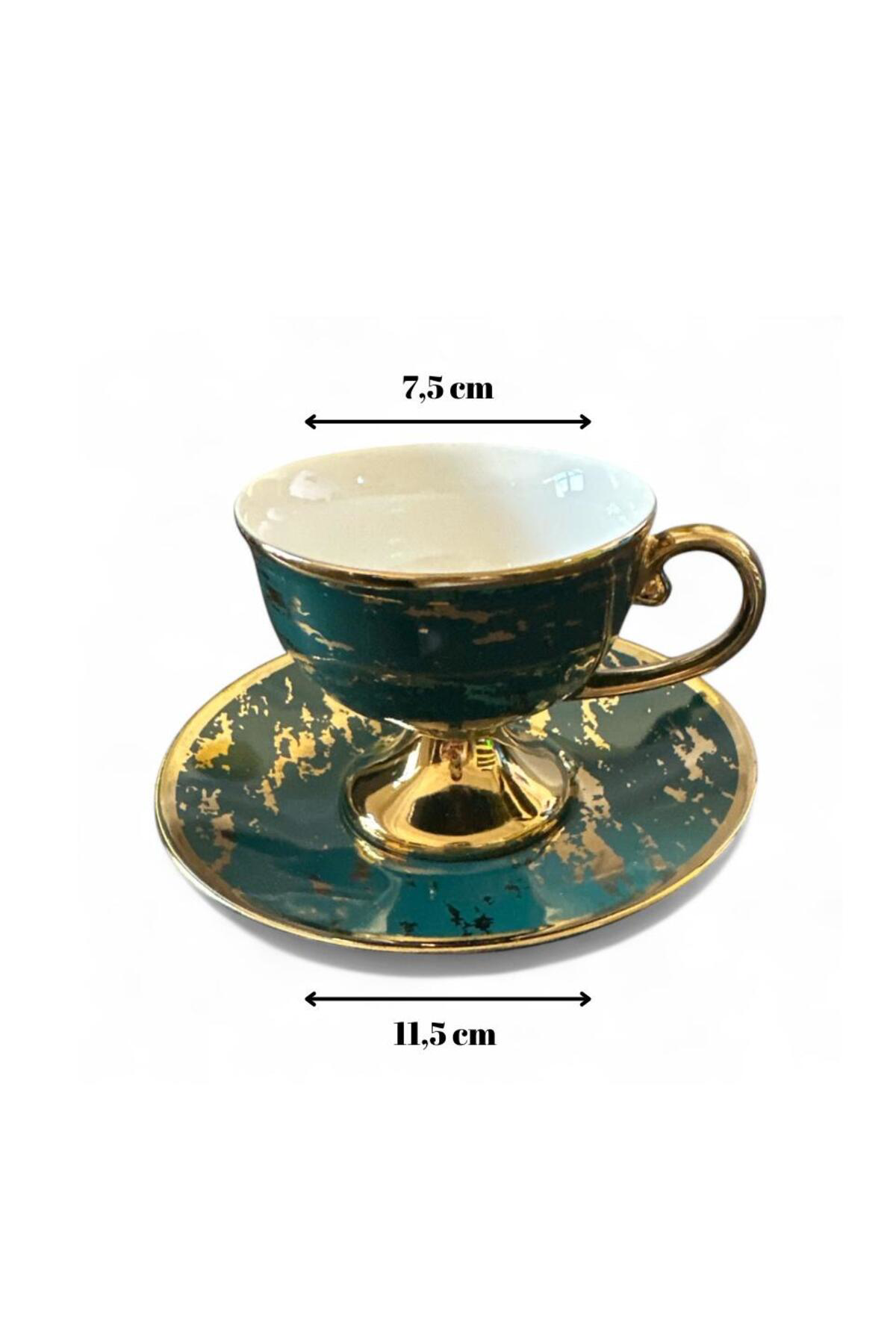 Yeşil Gold Desenli Lüks 6’lı Porselen Kahve Fincan Takımı