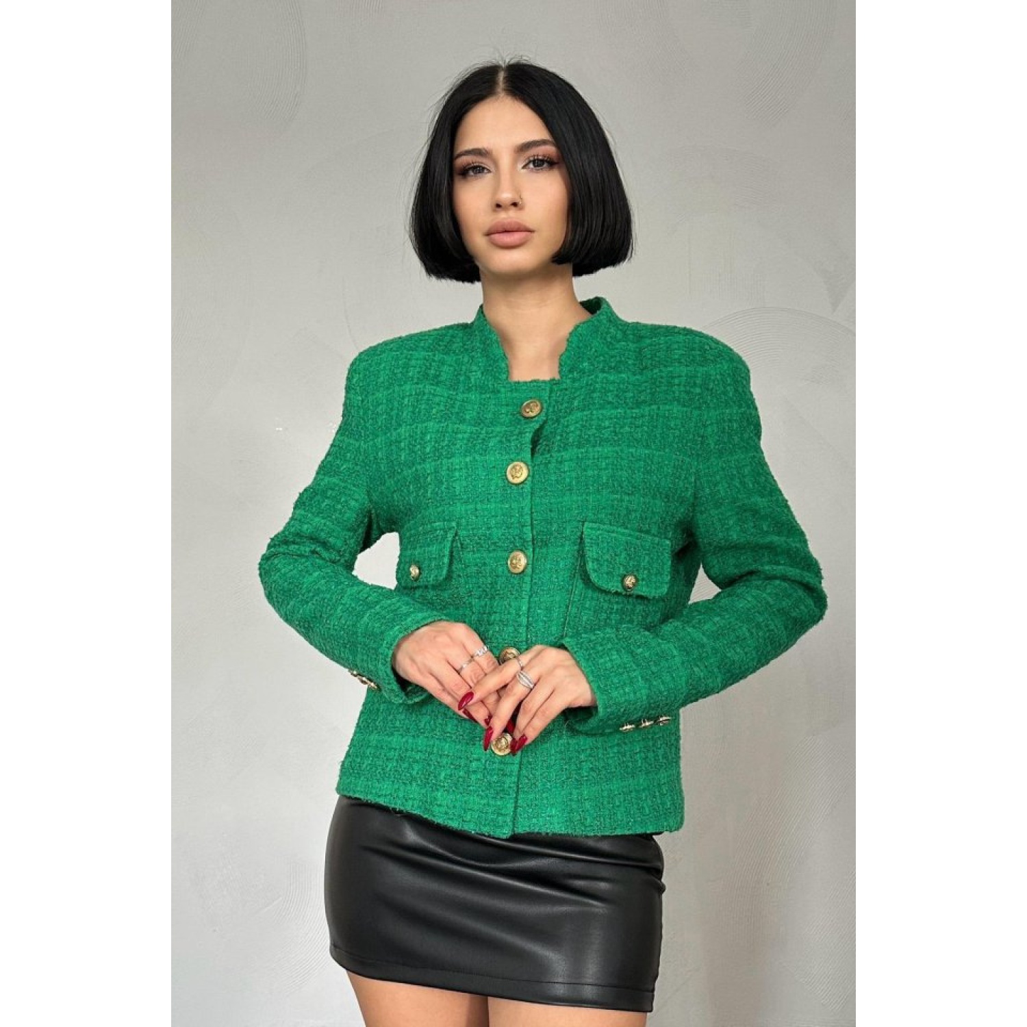 Yeşil Gold Düğmeli Tüvit Ceket