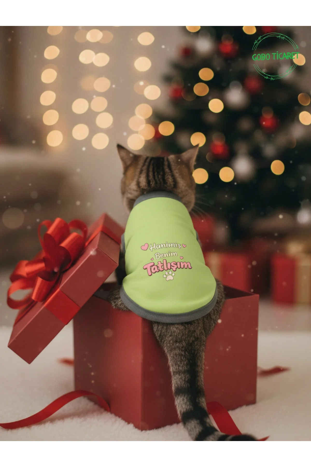 Yeşil Hanimiş Benim Tatlışım Baskılı Kedi ve Köpek Kıyafeti Tişörtü Elbisesi SMALL/S/Beden 1