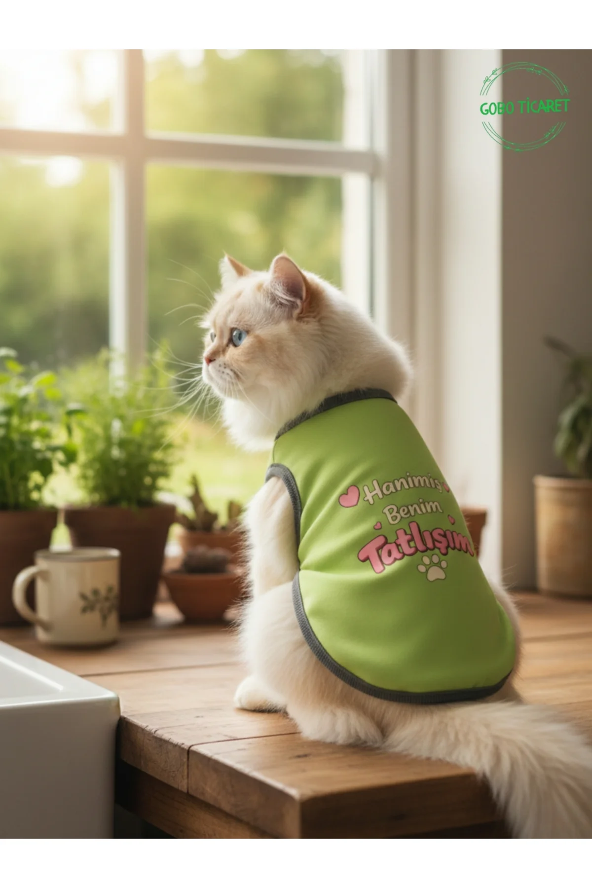 Yeşil Hanimiş Benim Tatlışım Baskılı Kedi ve Köpek Kıyafeti Tişörtü Elbisesi SMALL/S/Beden 1
