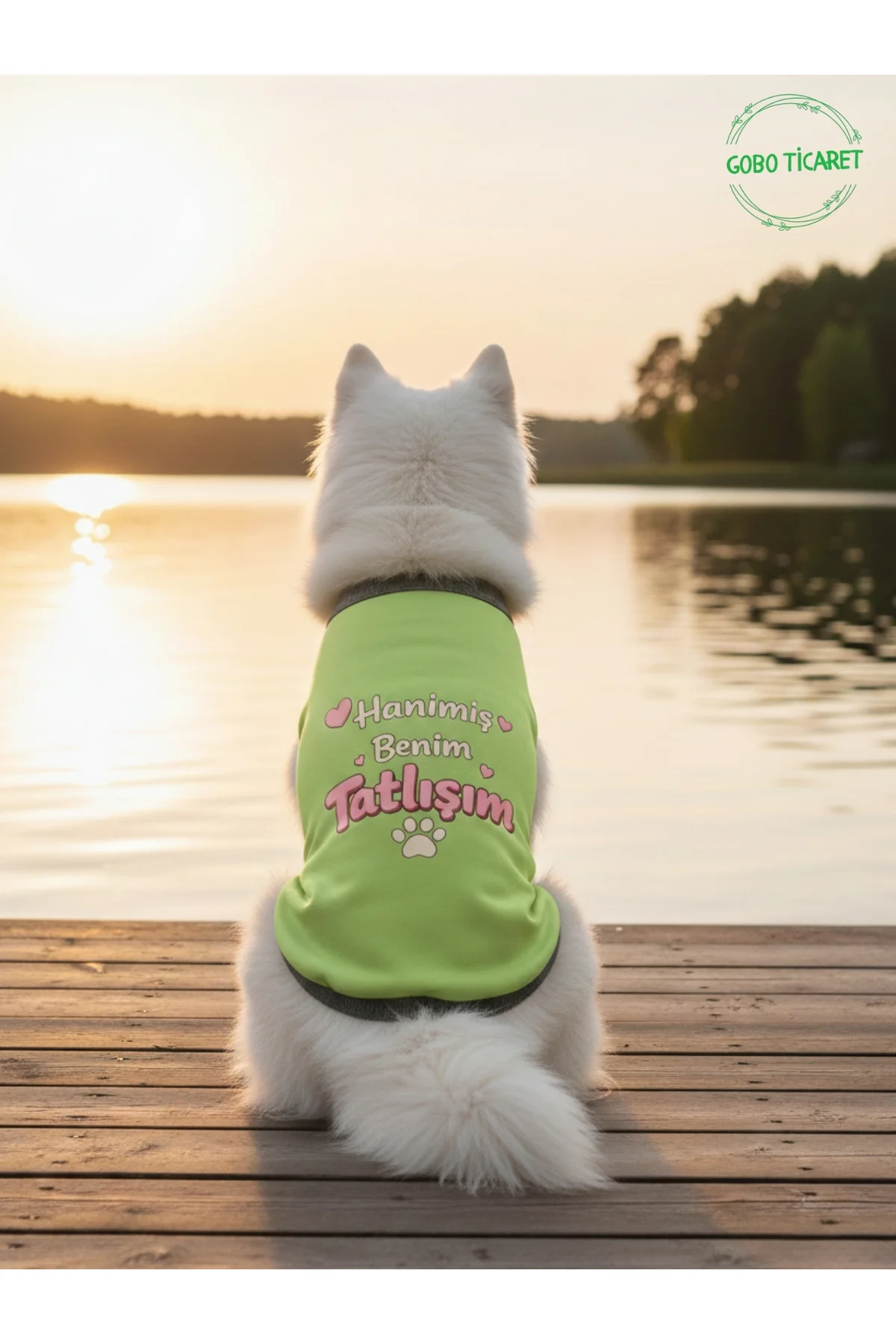 Yeşil Hanimiş Benim Tatlışım Baskılı Kedi ve Köpek Kıyafeti Tişörtü Elbisesi SMALL/S/Beden 1