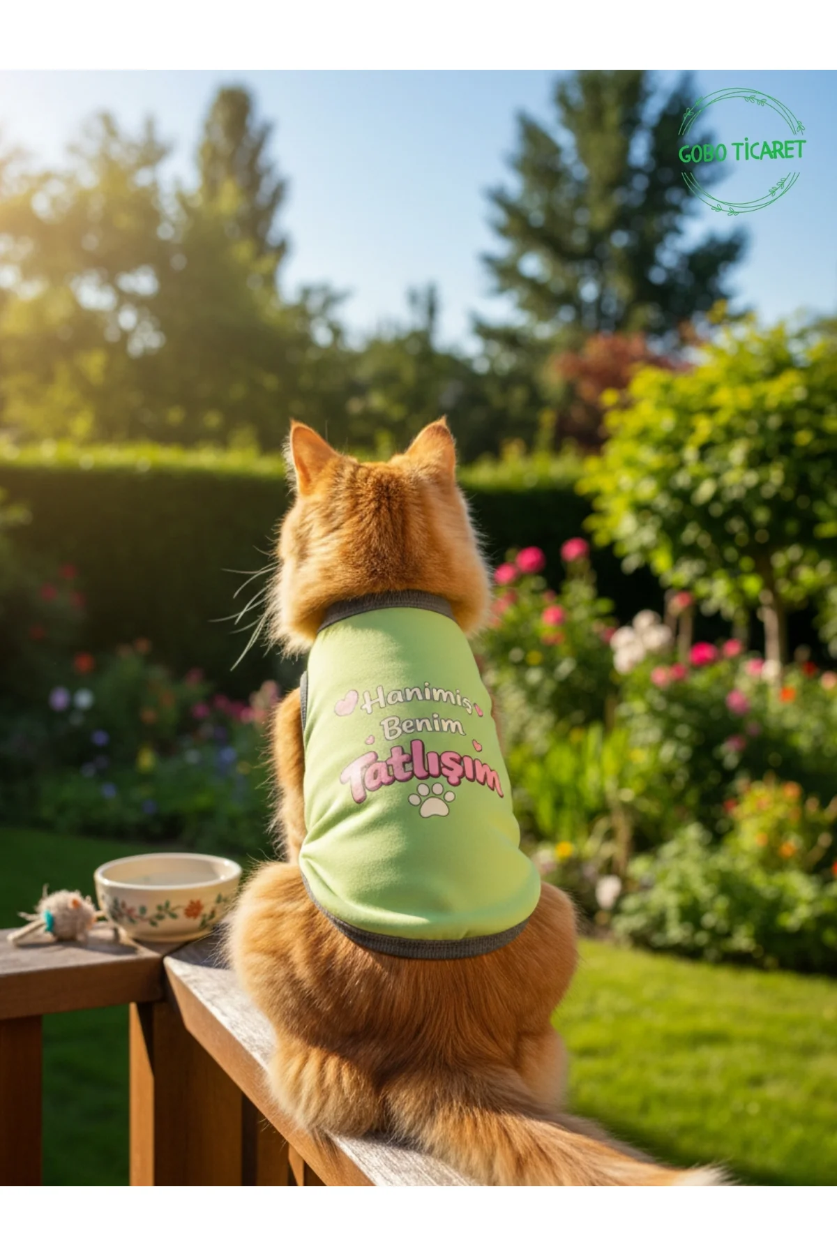 Yeşil Hanimiş Benim Tatlışım Baskılı Kedi ve Köpek Kıyafeti Tişörtü Elbisesi SMALL/S/Beden 1