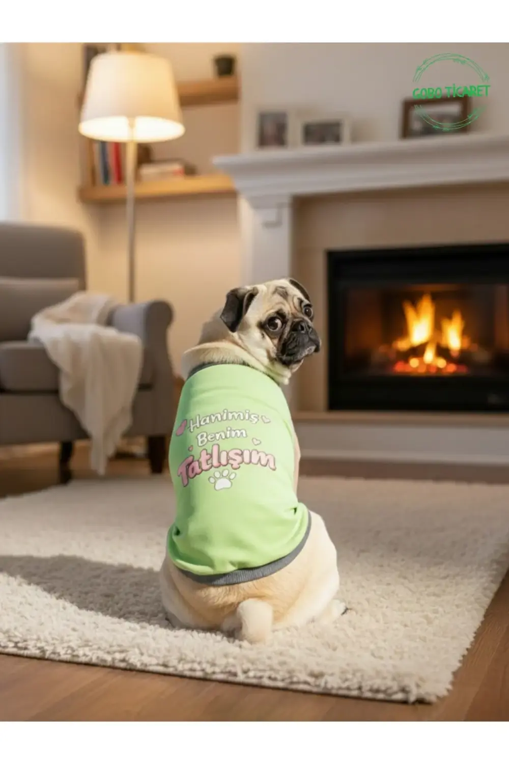 Yeşil Hanimiş Benim Tatlışım Baskılı Kedi ve Köpek Kıyafeti Tişör