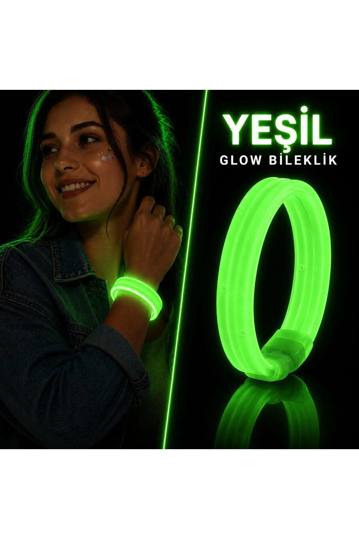 Yeşil Kalın Glow Bileklik – Kırılarak Yanan Parti ve Festival Bilekliği