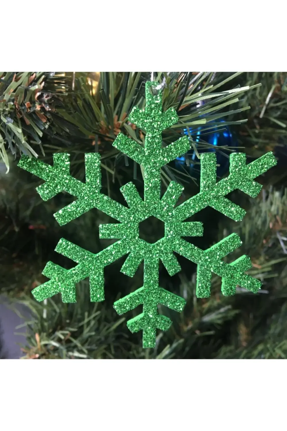 Yeşil Kar Tanesi Simli Eva Ağaç Ve Hediye Süsü 8x8cm 6lı