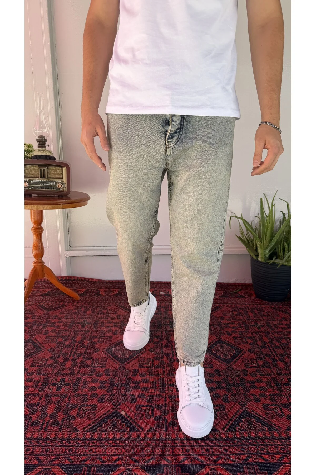 Yeşil Kar Yıkamalı Boyfriend Jean