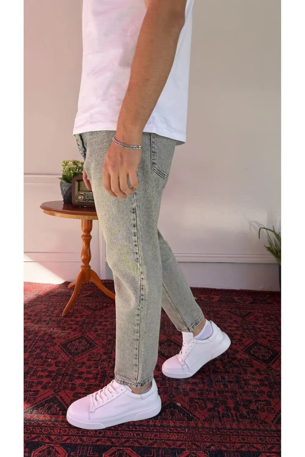 Yeşil Kar Yıkamalı Boyfriend Jean