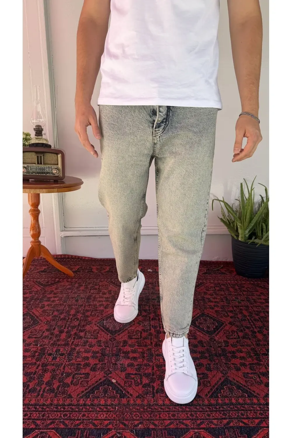 Yeşil Kar Yıkamalı Boyfriend Jean