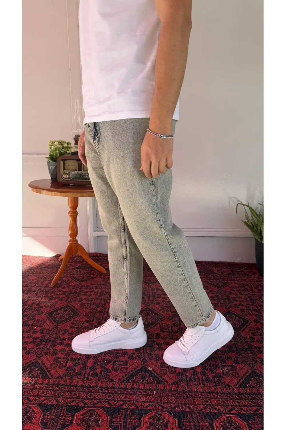 Yeşil Kar Yıkamalı Boyfriend Jean