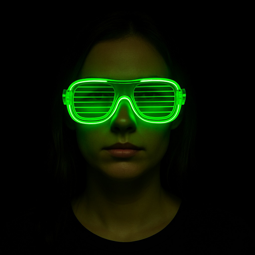 Yeşil LED Işıklı Parti Gözlüğü – Neon Glow Şerit Gözlük 3 Modlu (