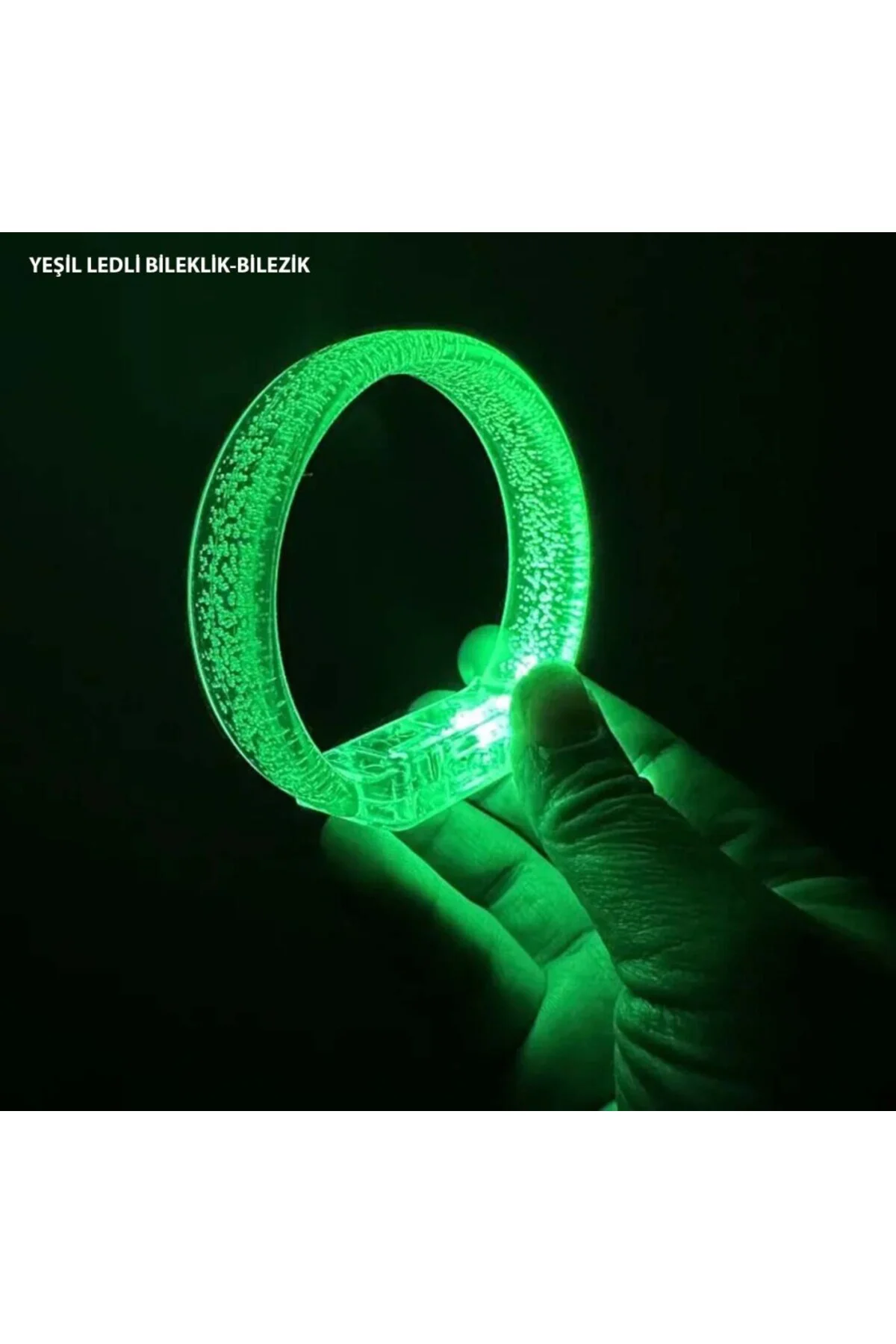 Yeşil Led Işıklı Baskı Yapılabilen Pilli Bileklik Bilezik 1,5 cm Genişlik