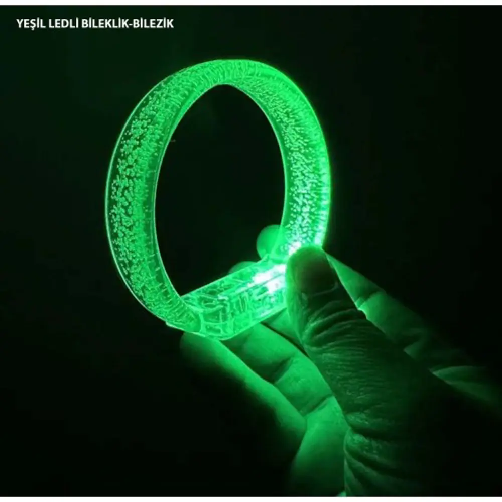 Yeşil Led Işıklı Baskı Yapılabilen Pilli Bileklik Bilezik 1,5 cm 