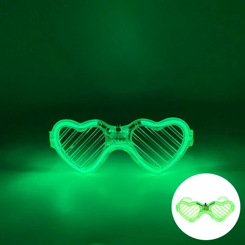 Yeşil LED Işıklı Kalp Gözlük – 3 Modlu Parti &amp; Glow Gözlüğü