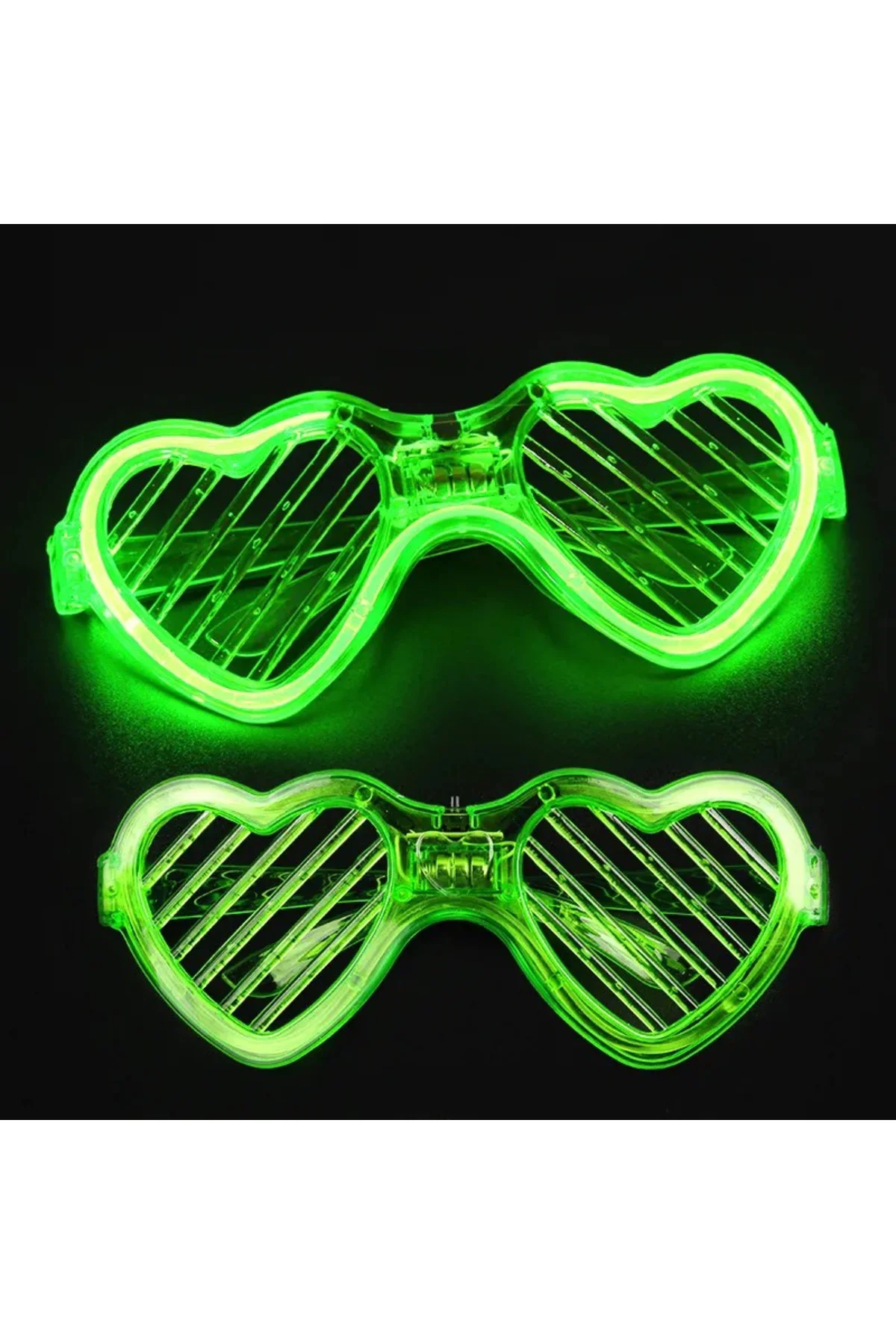 Yeşil LED Işıklı Kalp Gözlük – 3 Modlu Parti &amp; Glow Gözlüğü