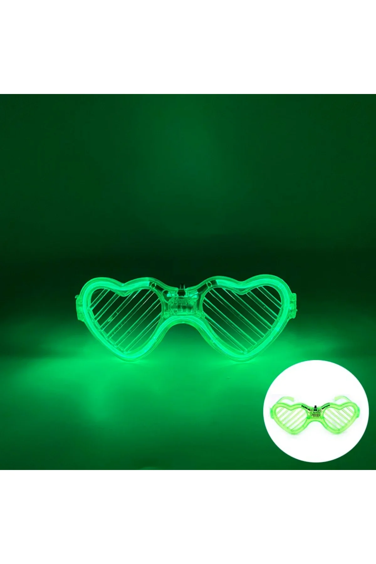 Yeşil LED Işıklı Kalp Gözlük – 3 Modlu Parti &amp; Glow Gözlüğü