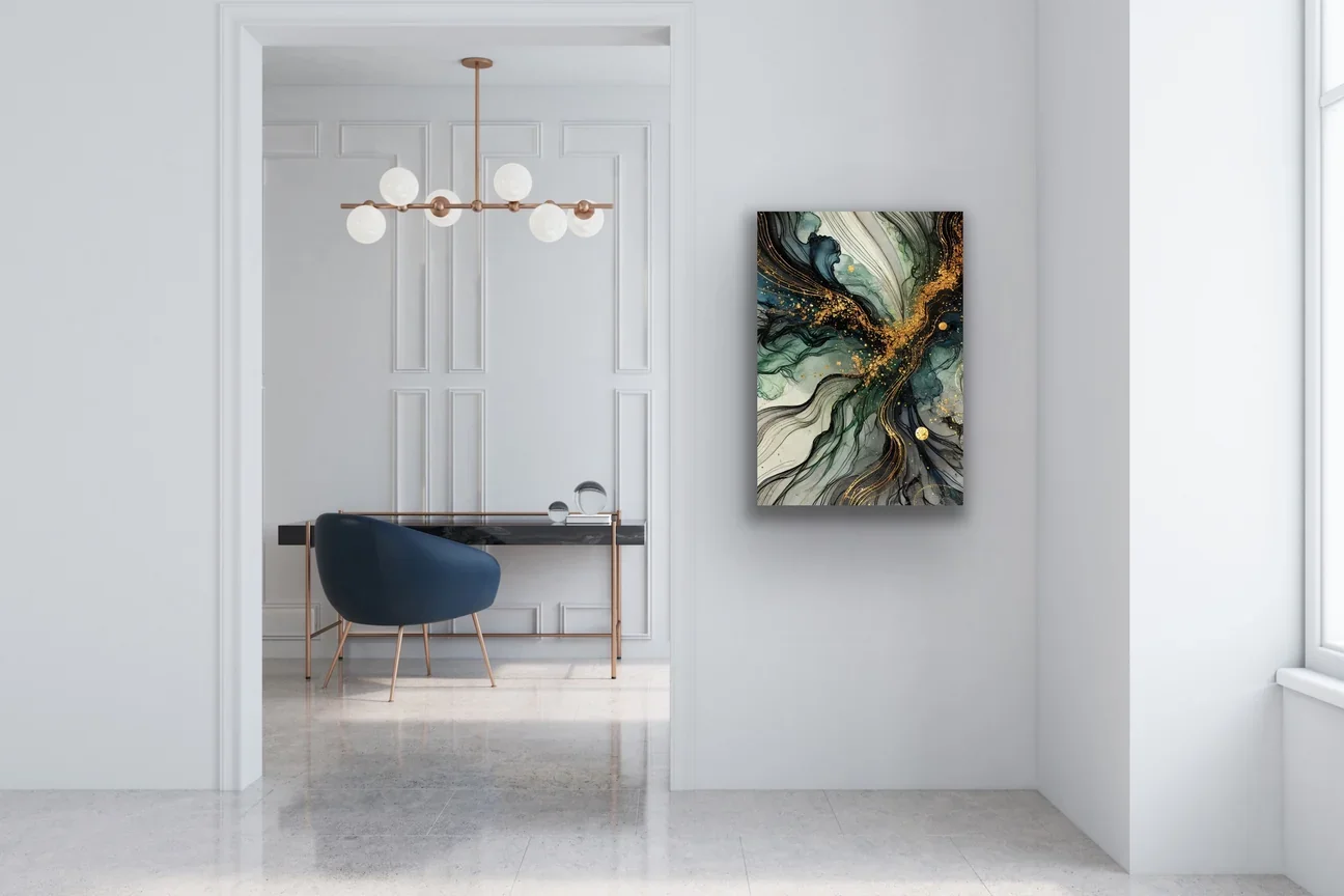 Yeşil Mavi Gold Soyut Kanvas Tablo 70x100cm - Şık Duvar Dekorasyonu