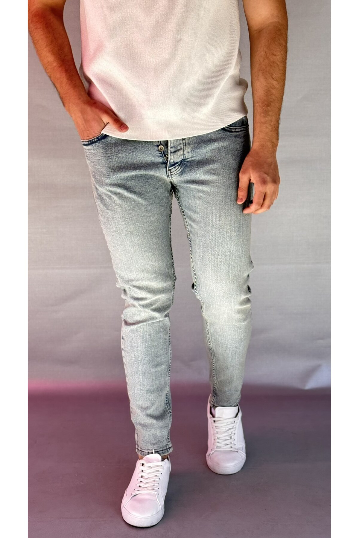 Casualmen32 Yeşil-Mavi Yikamali Slim Fit Jean