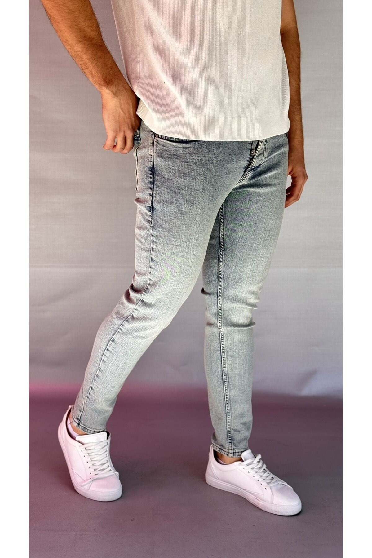 Casualmen32 Yeşil-Mavi Yikamali Slim Fit Jean