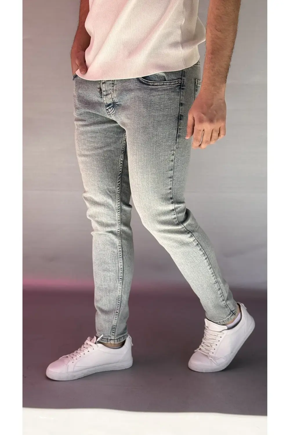 Yeşil-Mavi Yıkamalı Slim Fit Jean