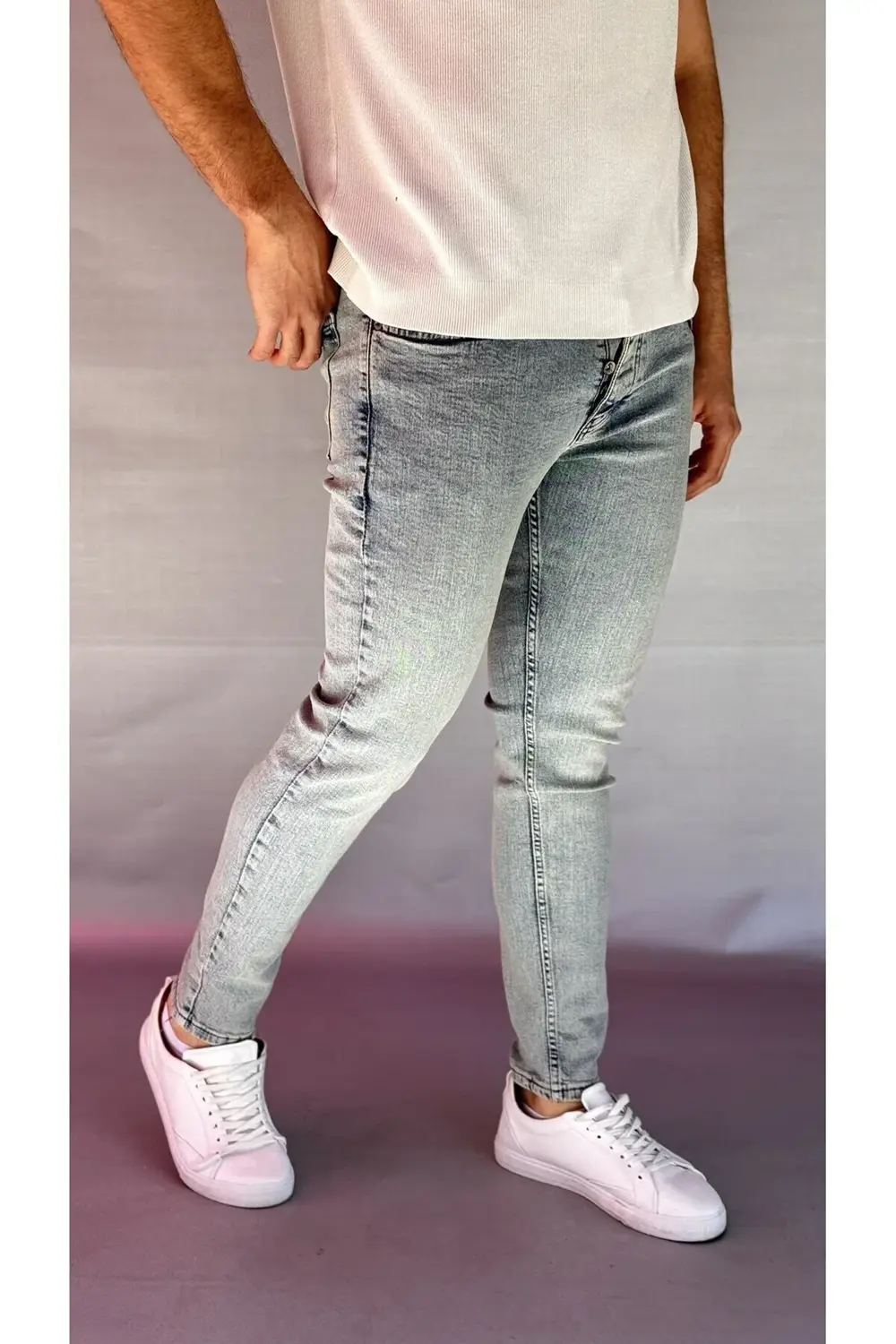 Yeşil-Mavi Yıkamalı Slim Fit Jean