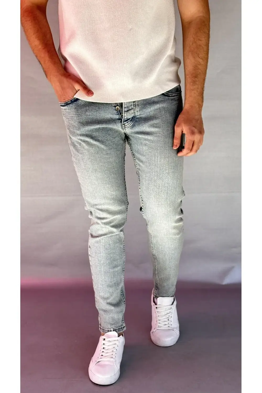 Yeşil-Mavi Yıkamalı Slim Fit Jean