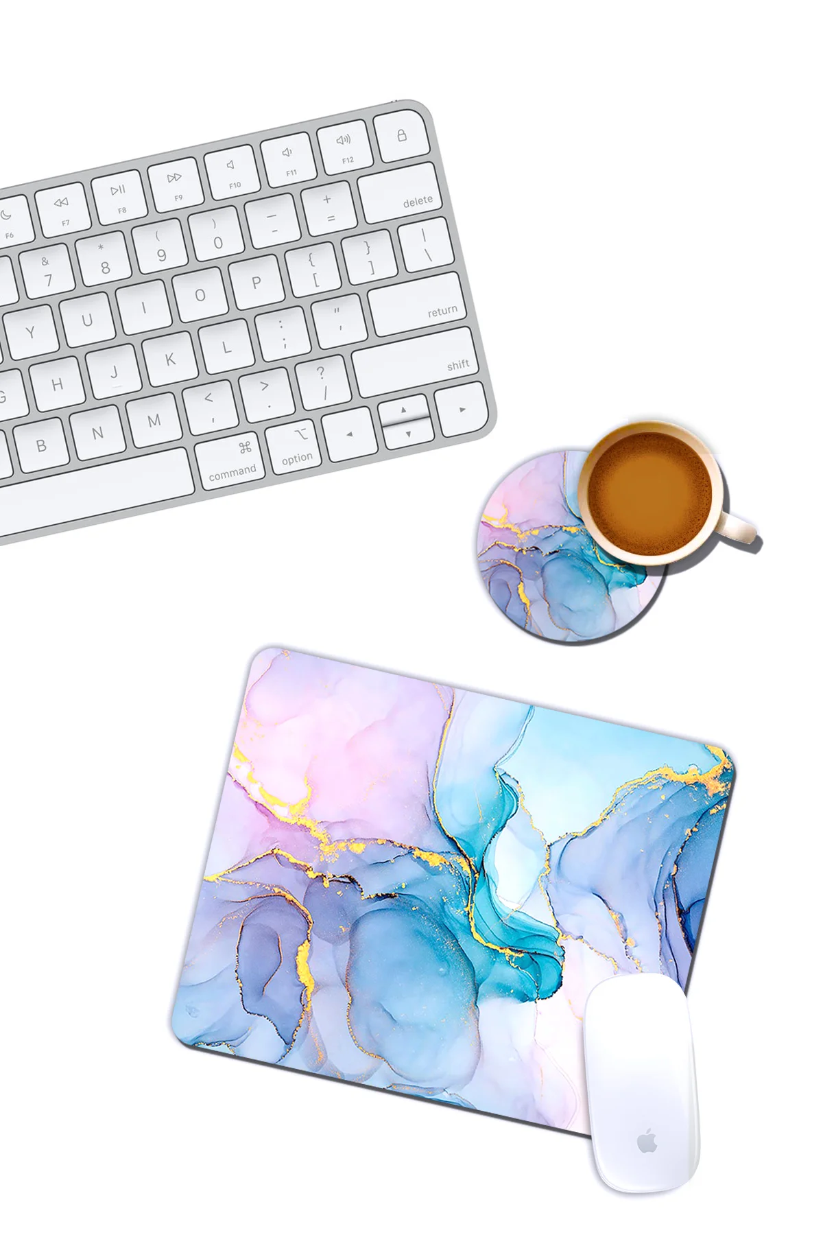 Yeşil Mermer Desenli Mouse Pad ve Bardak Altlığ Set