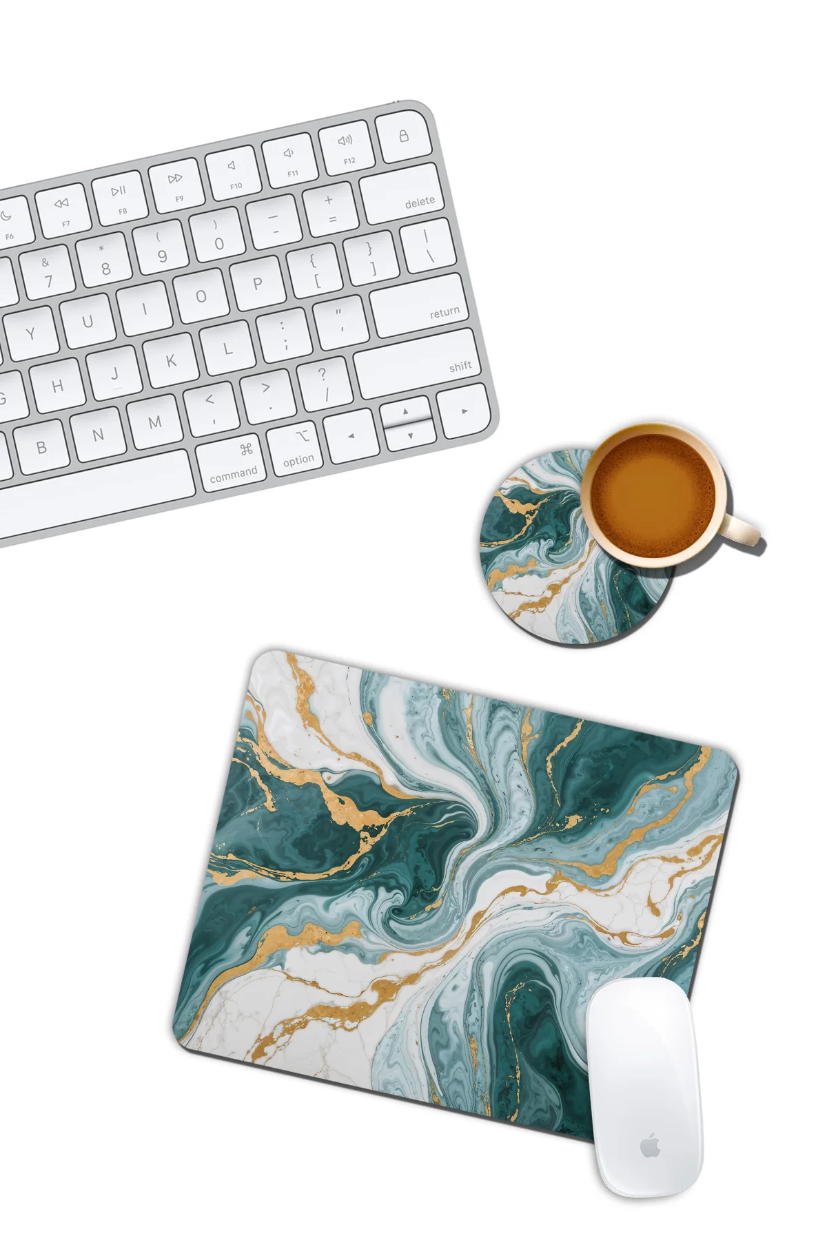 Yeşil Mermer Desenli Mouse Pad ve Bardak Altlığı Set