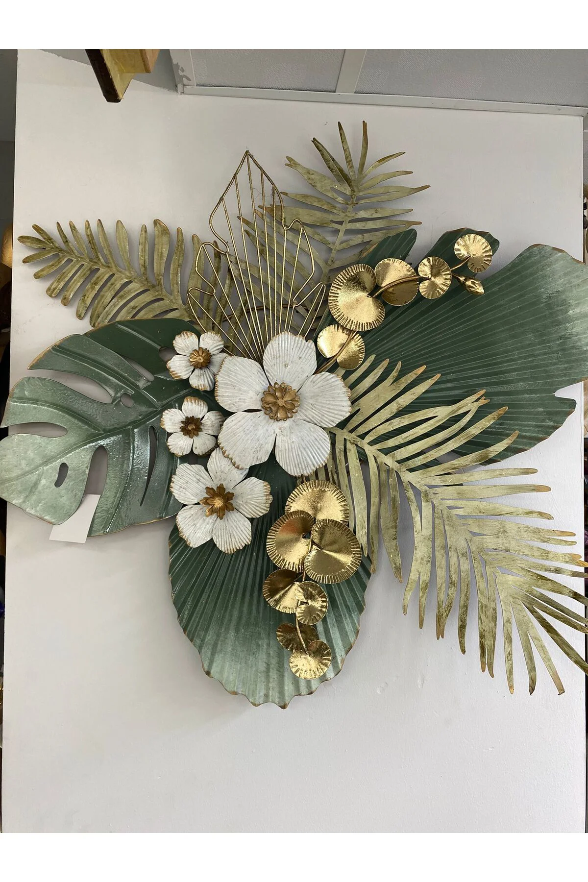 Yeşil Metal Çiçekli Duvar Dekoru 92*75 cm